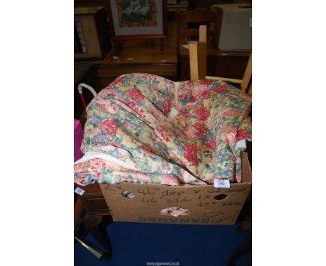 Two pairs of floral Curtains, 46" drop x 46" wide and 68" drop x 48" wide.