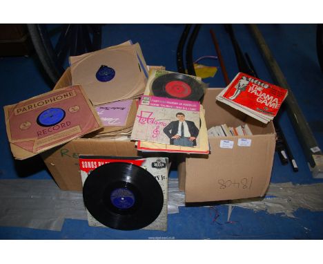 A box of records from the 1960's and gramophone records and a box of 45's "Mat Monroe" etc.