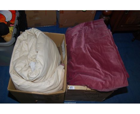 A large pair of Velvet, lined Curtains, 90" drop x 9' wide.