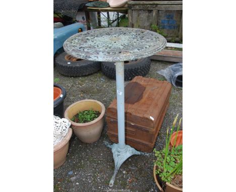 An aluminium Bird Table, 22" diameter x 42" high and a metal trunk.