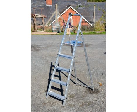 An aluminium five rung Step Ladder.