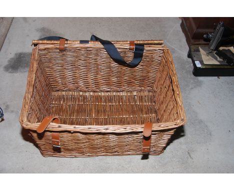 A large Wicker picnic hamper, no contents.