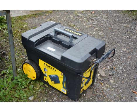 A Stanley Pro Mobile tool chest (empty).