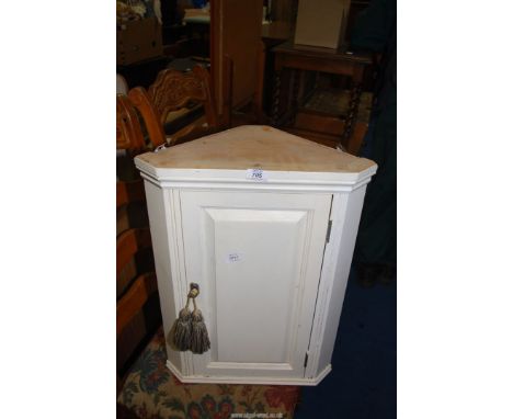 A small white painted Corner wall Cupboard with central shelf, 23 1/2" high x 16 1/2" wide.