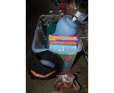 Miscellaneous items to include Scrabble, Explorer boat, lamp, vac accessories, regulator etc.