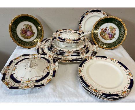 Alfred Meakin part dinner service including 5 x plates 25cm, 2 x plates 23cm, 5 x meat plates, tureen, sauce tureen stand and