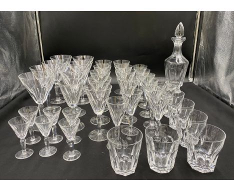 A collection of Waterford 'Sheila' glasses comprising 7 x goblets/red wine (10oz), 10 x white wine, 8 x sherry, 6 x liqueur, 