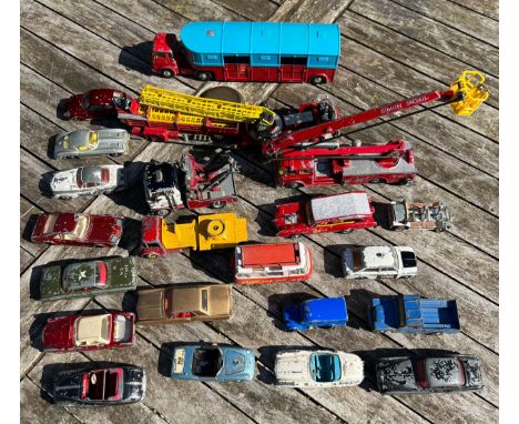 A Corgi Monkeemobile, Corgi Aerial rescue tractor, Corgi Articulated Horse Box, Chipperfields Circus, Simon Snorkel Fire Engi