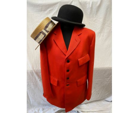 Gentleman's (Pytchley 42 R) red riding/hunting jacket together with a black bowler hat, Christies of London 7 1/4 size and a 