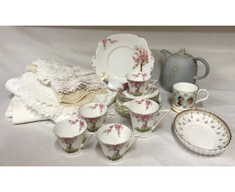 Selection of ceramics to include: Standard china 'Spring Time' cake plate 26cm d, milk jug, six x side plates 15.5cm d, 5 x s