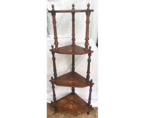 A Victorian inlaid four height whatnot.  60 w x 136cm h.Condition ReportMinor inlay loss to top, veneer loss to 2nd shelf cor