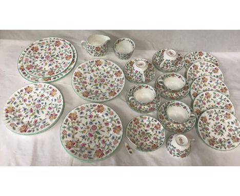 Minton Haddon Hall tea and dinner ware 26 pieces in total. Cake plate, minus handle, six dinner plates 23cms diameter, milk j