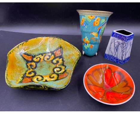 20th C ceramics to include Poole small bowl 15cms diameter, Losol Ware "Andes" wall vase 19cms h, Tenmoku vase 13cms h and Yv