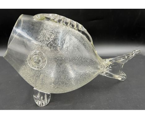 A Blenko style clear fish art blown bullicante glass vase. Approx 43cm l.Condition ReportVery good condition.