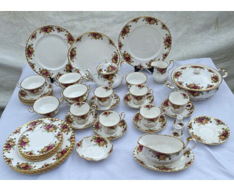 Royal Albert 'Old Country Rose' tea and part dinner service to include teapot 18cms h, jug, sugar bowl, 6 x cups and saucers,