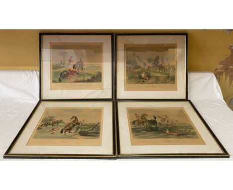 Four Hunting Prints "Moving Accidents by Floor and Field". Titles include "Afloat", "Aground", "Tis the pace that kills" and 