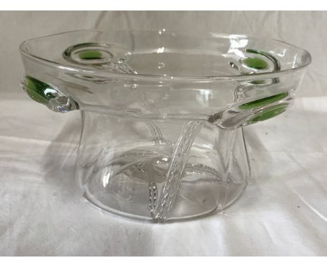 A glass bowl in art nouveau style with green decoration. 20cm d.Condition ReportBlemishes in glass, possibly hairline cracks.