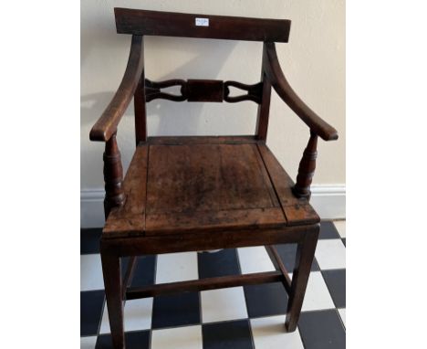 A 19thC mahogany commode, the seat lifting to reveal enamel pan and lid.Condition ReportWear and marks to wood.