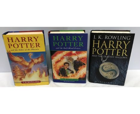 Harry Potter hardback 1st edition books x 3. J.K. Rowling, Bloomsbury printed, Half Blood Prince, Deathly Hallows and Order o