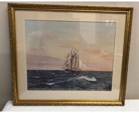 Nautical print of a sailing boat measuring print size 44cm l x 36cm h.Condition ReportFairly good condition.