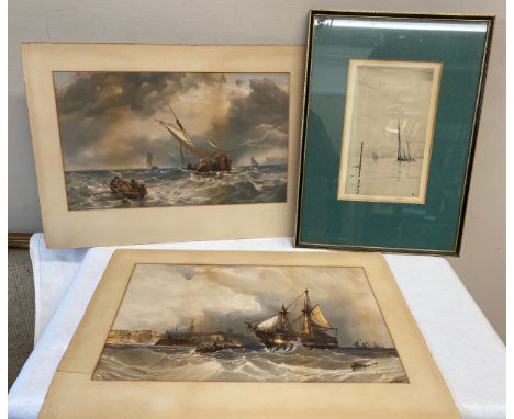 Three well painted pictures to include 2 watercolours, 1894 indistinctly signed and a print, signature indistinct.