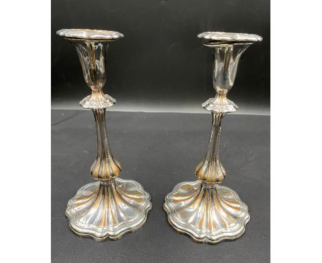 A pair of good quality silver plated candlestick holders. Detachable sconces. 23.5cm to top of sconces.