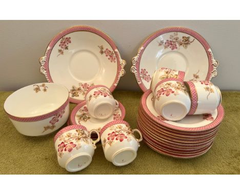 A 19thC part tea service to include 2 large plates, 12 tea plates, 4 saucers, slop bowl and 6 cups.Condition ReportHairline c