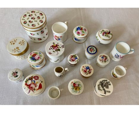 A selection of trinket pots, miniature tankards and jug to include a Coalport miniature tankard, and  Minton and Wedgwood lid