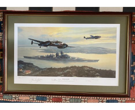 Mark Postlethwaite 'Bismarck into Battle' Limited Edition print 156/850 with 8 pencil signatures to bottom mount to include H