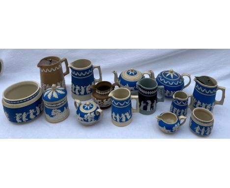 A selection of 19thC and 20thC Copeland Spode jasperware to include jugs, teapots, lidded pots etc.Condition ReportLidded jar