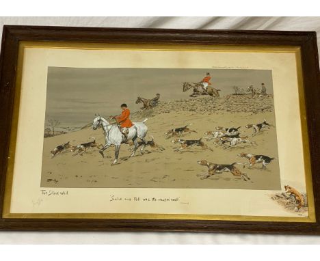 Snaffles (Charles Johnson Payne) The Stone Wall - signed coloured hunting print 'Solid and Tall was the Raspin' Wall' 33 x 53