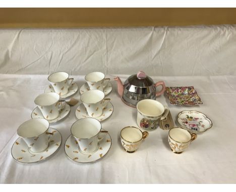 A small selection of ceramics to include 6 x cup and saucers by Windsor bone china, 2 x floral dishes Royal Crown Derby 'Derb