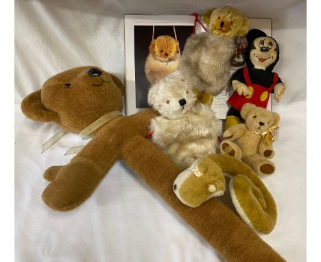 A collection of Merry Thought soft toys to include 4 vintage - 2 x 1960's teddy bear muffs, Minnie Mouse 23cm h and a snake t