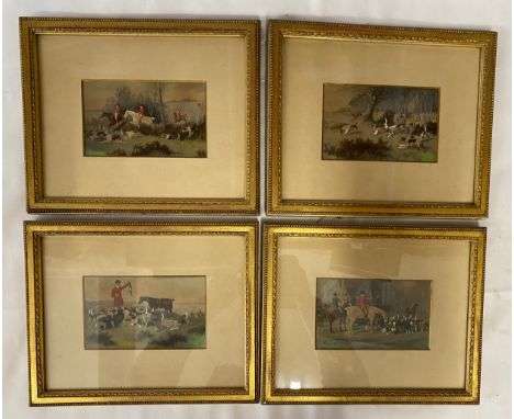 Four watercolours of hunting scenes. Signed L Sampson. Painting size 9 x 15cm.Condition ReportOne with loose back to frame.