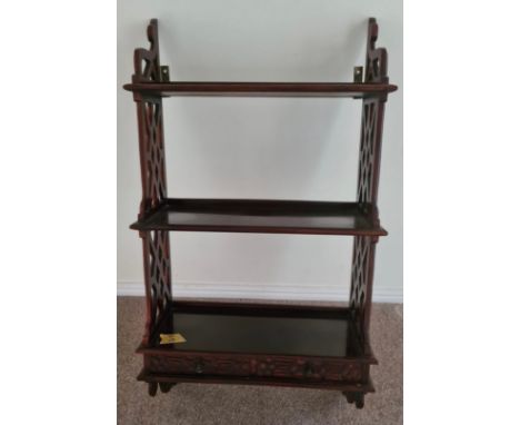 A 20thC wall hanging shelf with 2 drawers. 92 h x 51 w x 22cm d.