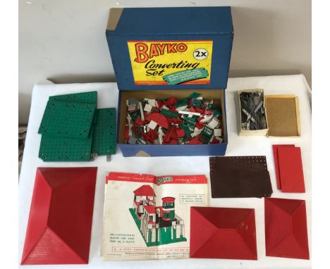 Bayko boxed converting building set 1 and 2 with instructions for multiple structures.Condition ReportIncomplete sets one and