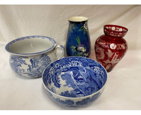 Blue and White ceramics to include Copeland Spode's Italian bowl 22cms diameter, Chamber Pot, Vase 23cms h, together with a B