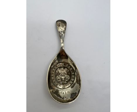 Silver caddy spoon, Darlington Dog Show 1914. 22gm. Sheffield 1914. Maker Atkin Brothers.