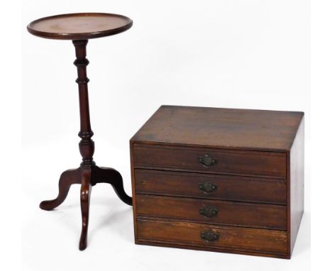 Two items of furniture, to include a small wine table on tripod base, 61cm high, 30cm wide, and a three drawer mahogany stora