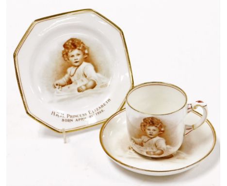 A Paragon porcelain trio commemorating the birth of Her Majesty Queen Elizabeth II, Our Empire's Little Princess, born April 