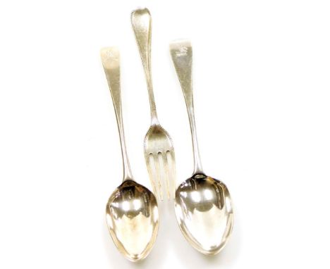 A group of silver cutlery, to include an early Victorian silver dessert spoon, London, a further silver dessert spoon, hallma
