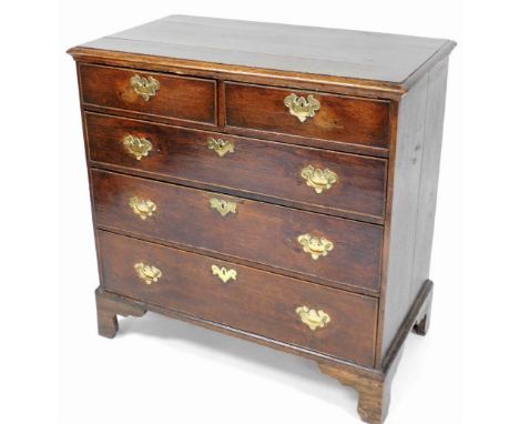 A George III chest, of two short and three long drawers, each with brass handles on bracket feet, 82cm high, 92cm wide, 50cm 