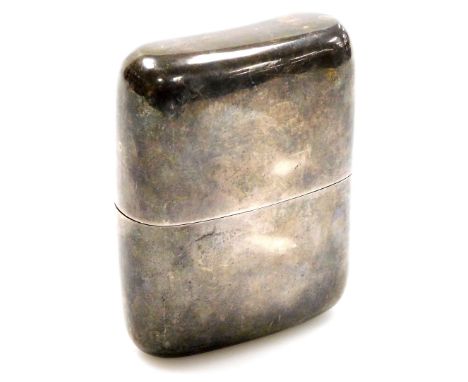 A silver hip flask, plain design body opening to reveal a slanted opening, Birmingham late 19thC hallmark rubbed, 6¼oz.