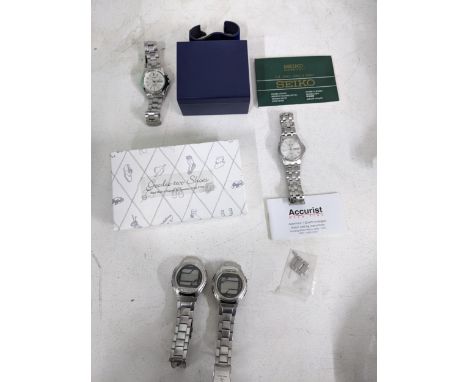 A collection of gents wristwatches to include a boxed Seiko Kinetic, An Accurist WR 50 and two Casio Digital watches.Location