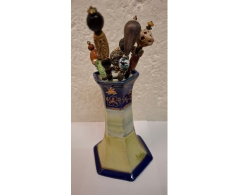 A small group of vintage hat pins with bead decoration together with a mid 20th Century ceramic hat pin holder. Location:If t