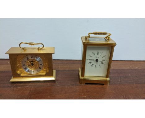 Two 20th century mantle clocks to include a carriage clock with a Roman dial and a brass mantle clockLocation: 1.3If there is