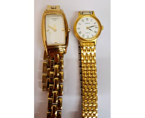 A ladies gold tone Tissot 1853 watch together with a ladies gold tone Lorus watch. Location:If there is no condition report, 