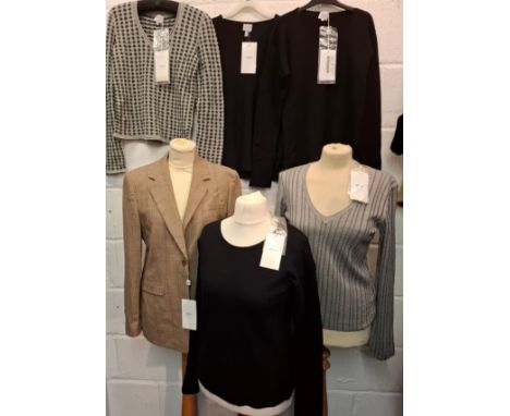 Armani- A group of ladies clothing, all unworn with original tags in various sizes to include a Collezioni grey and black kni