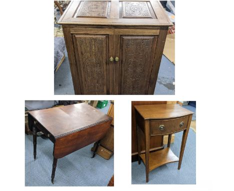 A reproduction Regency inspired mahogany bow fronted side table having a single drawer and shelf below, 67cm h x 41.5cm w, an
