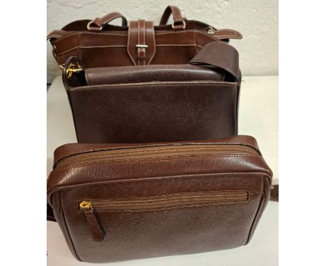 Serapian-A group of 3 vintage Stefano Serapian brown leather shoulder bags and 2 boxes. Location: Condition:All have light ag